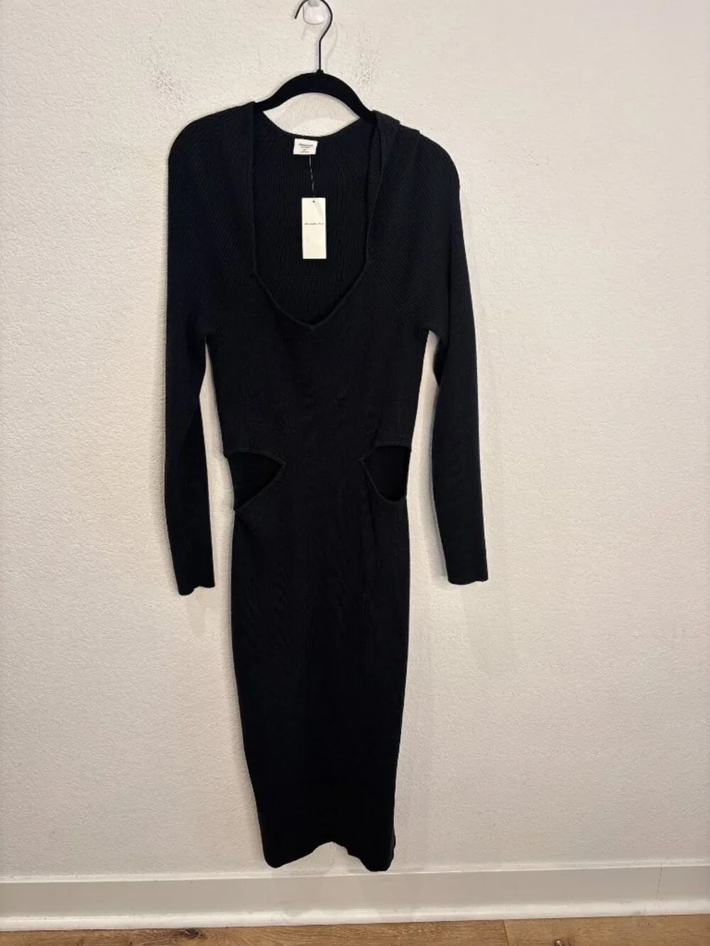 Abercrombie & Fitch Ribbed Knit Cut Out Maxi Dress Women’s Size XL Tall Black Lo